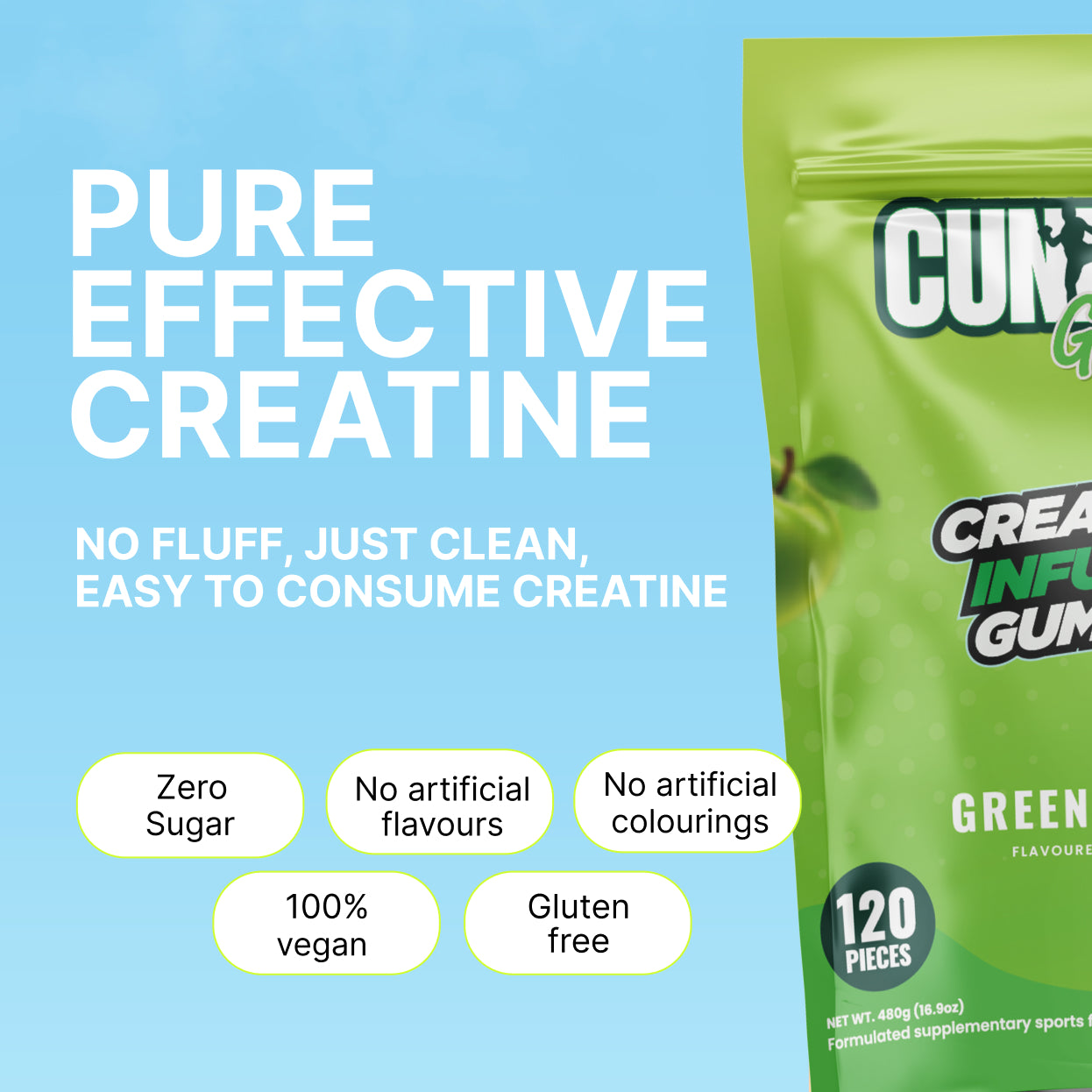 Cunnies Green Apple Creatine Gummies