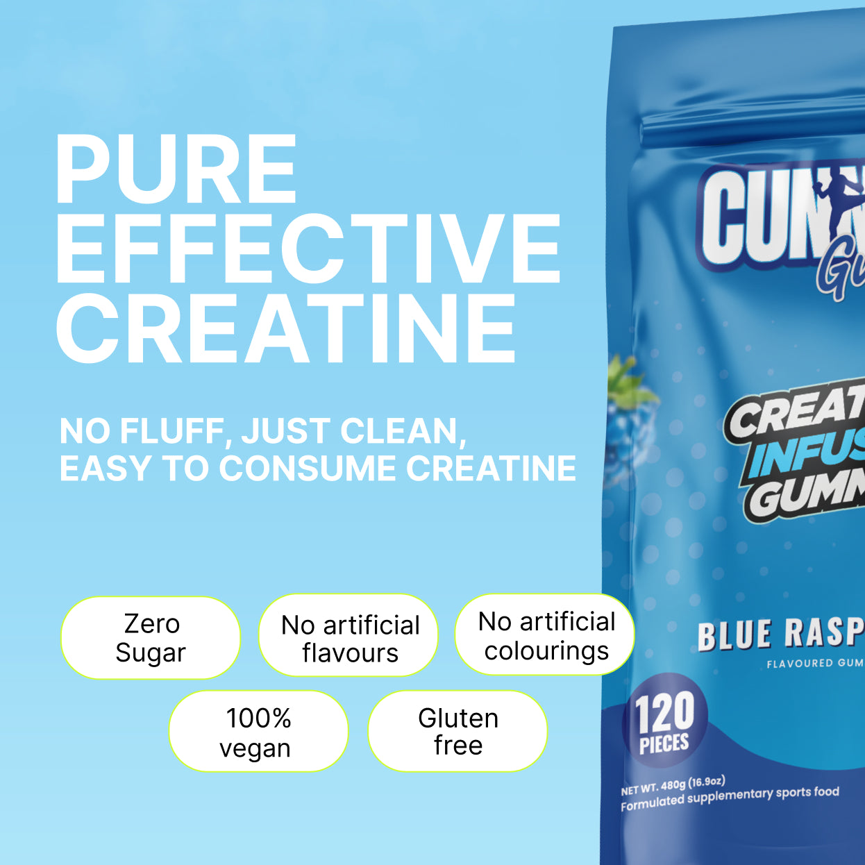 Cunnies Blue Raspberry Creatine Gummies – pure, effective creatine monohydrate
