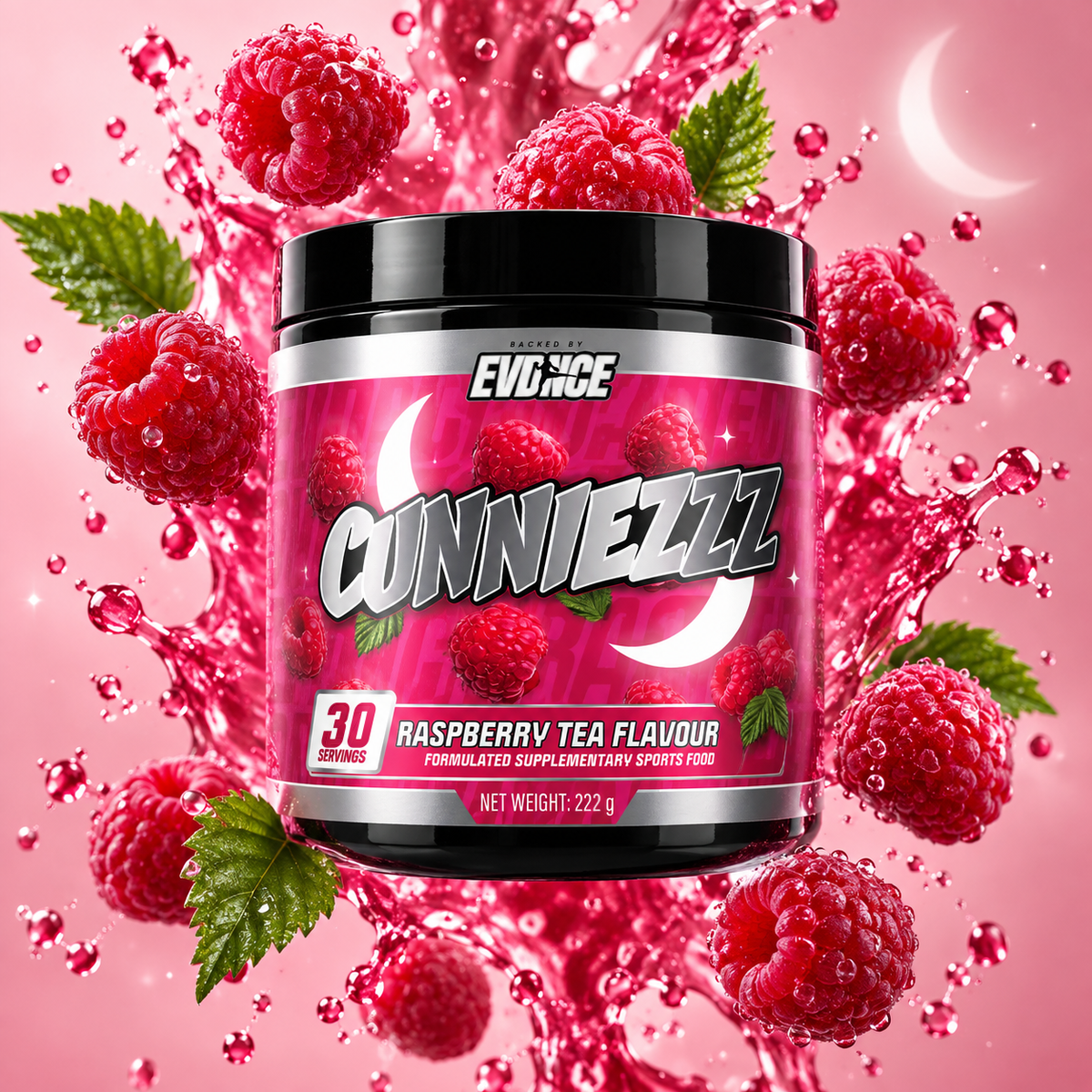 Cunniezzz Raspberry Tea tub with fresh raspberries and a pink splash